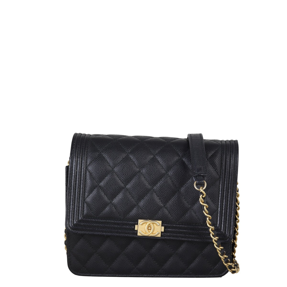 Chanel Boy Square Wallet on Handbag Quilted Black Shoulder Bag