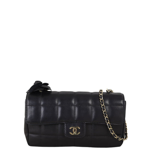 Chanel Camellia Chocolate Bar Flap Bag Quilted Black Crossbody Bag