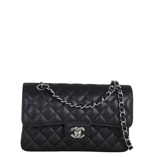 Chanel Classic Double Flap Small Caviar Handbag Quilted Black Crossbody Bag