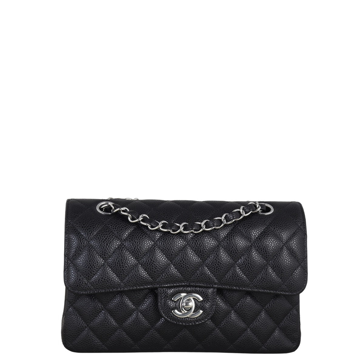 Chanel Classic Double Flap Small Caviar Handbag Quilted Black Crossbody Bag