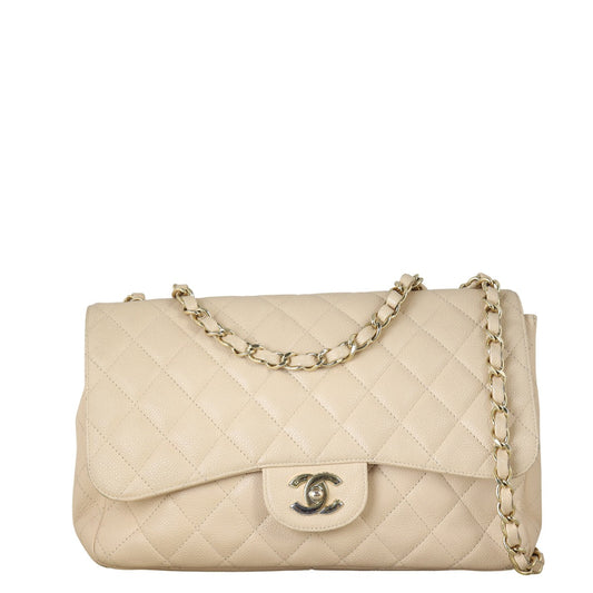 Chanel Classic Single Flap Jumbo Caviar Handbag Quilted Brown Crossbody Bag