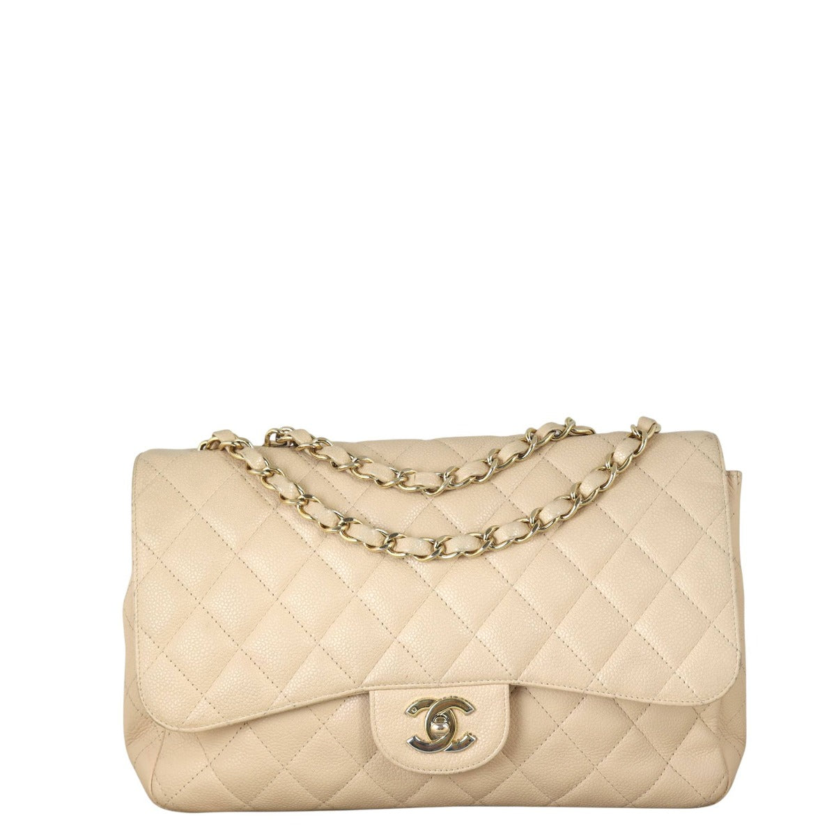 Chanel Classic Single Flap Jumbo Caviar Handbag Quilted Brown Crossbody Bag