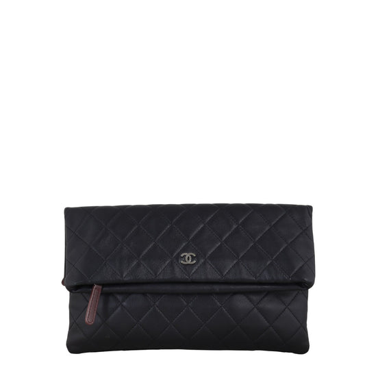 Chanel Fold Over Clutch Quilted Black Clutch Bag