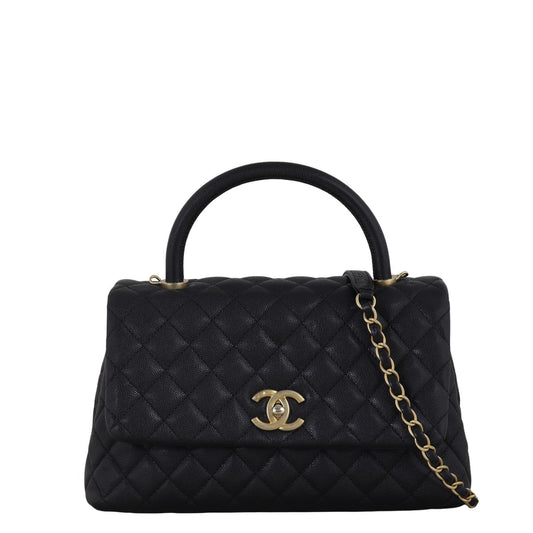 Chanel Coco Top Handle Flap Bag Quilted Black Crossbody Bag