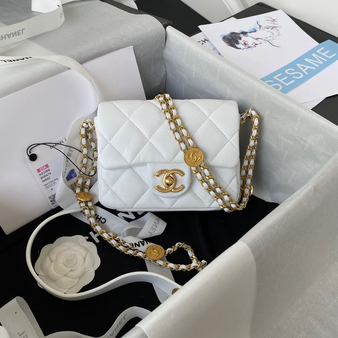 CHLMini Hardware , ’s , White Gold Flap Top Handle Shoulder Bag