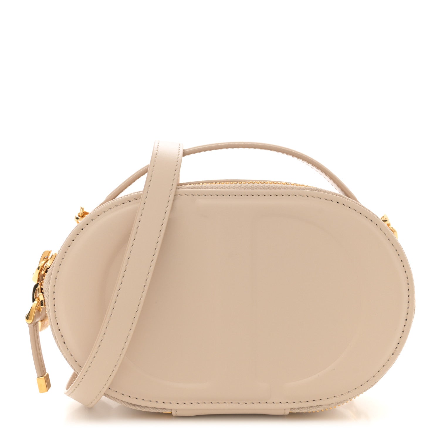 Dior Handbag Christian Calfskin CD Signature Oval Crossbody Camera Leather Beige Crossbody Bag