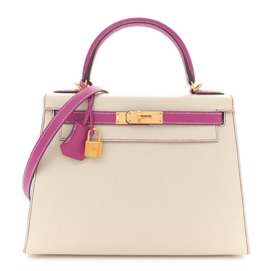 Hermes Epsom Bi Color Horseshoe Kelly Sellier Craie Rose Shoes