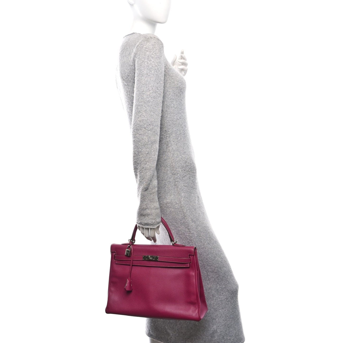 Hermes Epsom Candy Kelly Retourne Tosca Rose Tyrien Handbag Travel Bag
