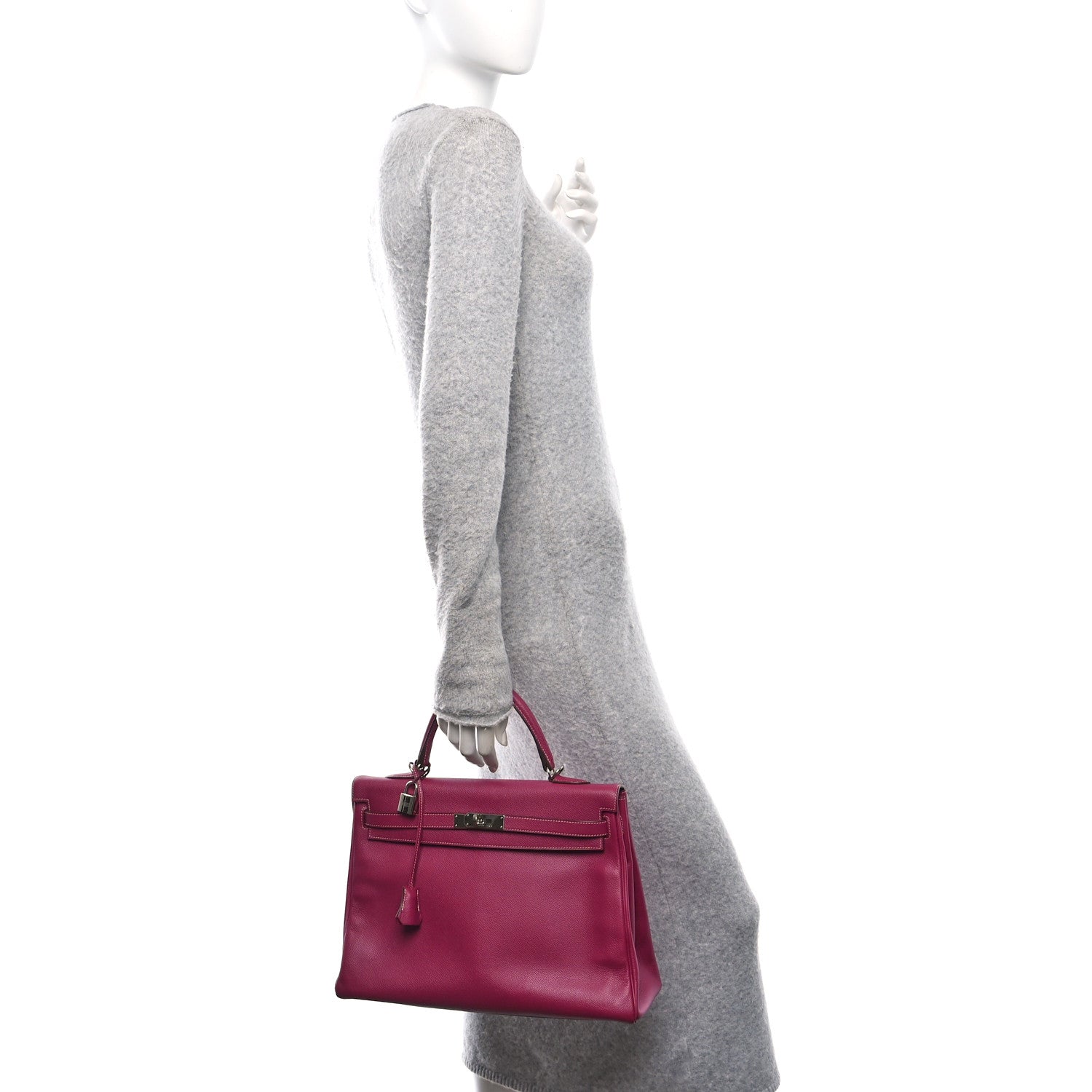 Hermes Epsom Candy Kelly Retourne Tosca Rose Tyrien Handbag Travel Bag