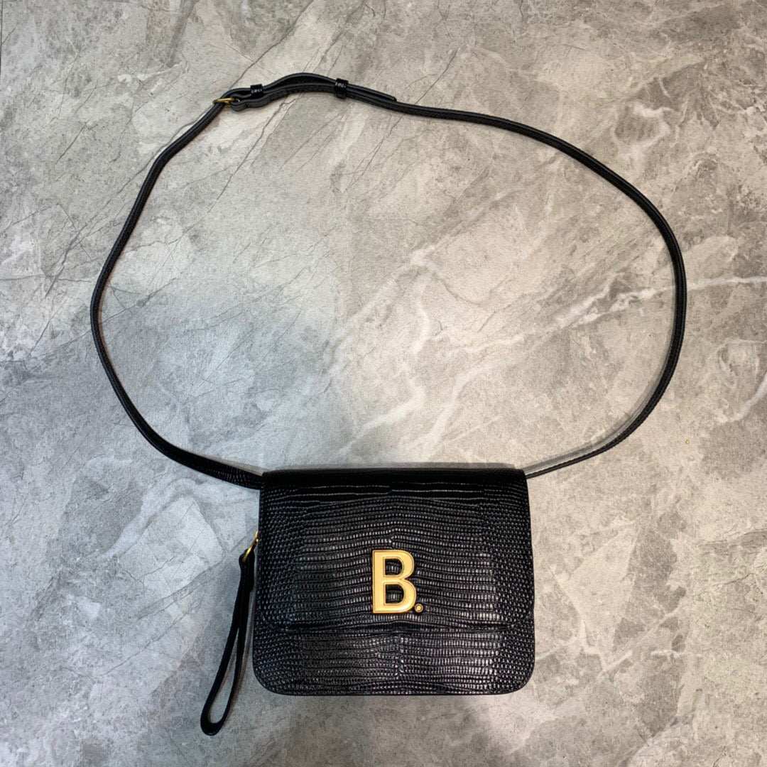 Top Quality Lizard Effect Cross Body Bag Black Small Crossbody Bag