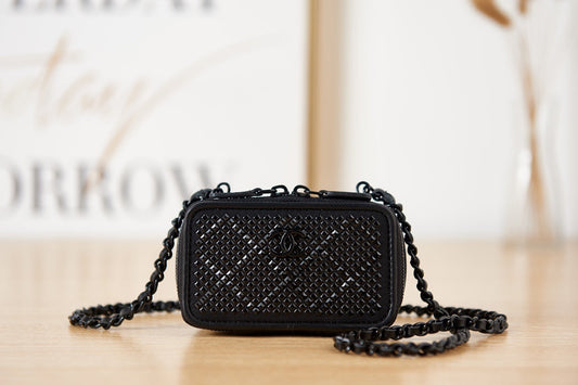 Chanel Crystal Vanity With Bag For Women Black Small Travel Bag