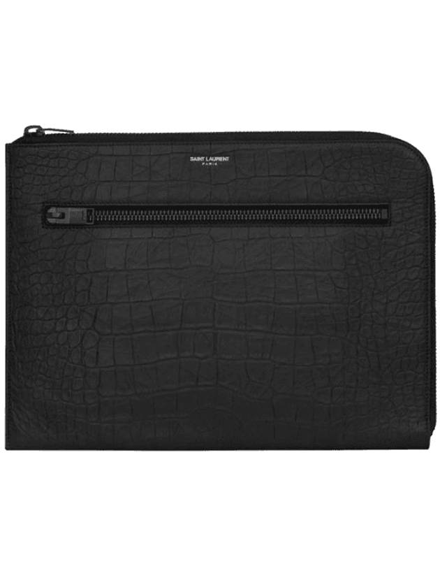 YSL Saint Laurent Saint Laurent Trending Zipper Detail Crocodile Clutch Black Logo Clutch Bag