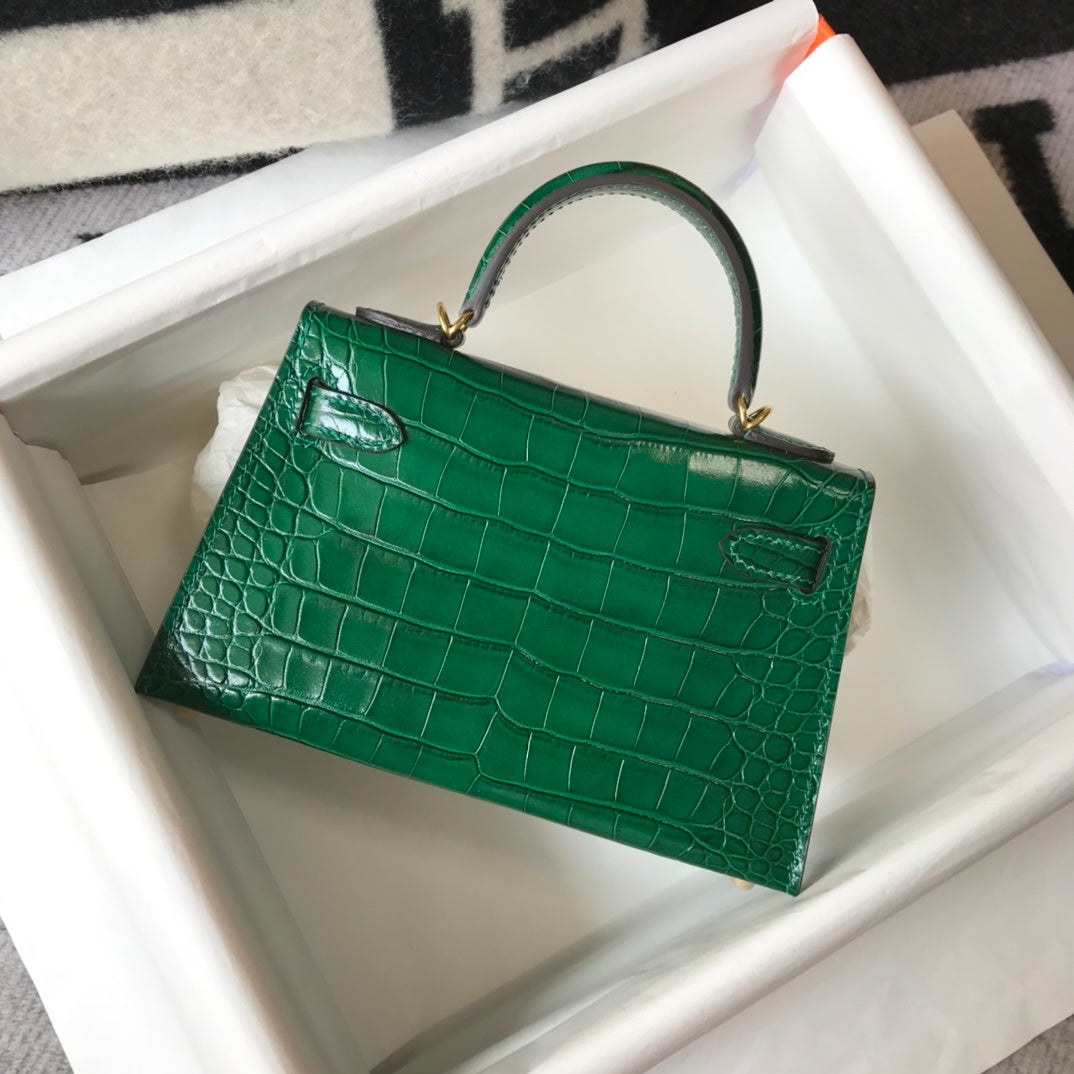 Top Quality Kelly Crocodile Bag For Women Green Mini Shoulder Bag