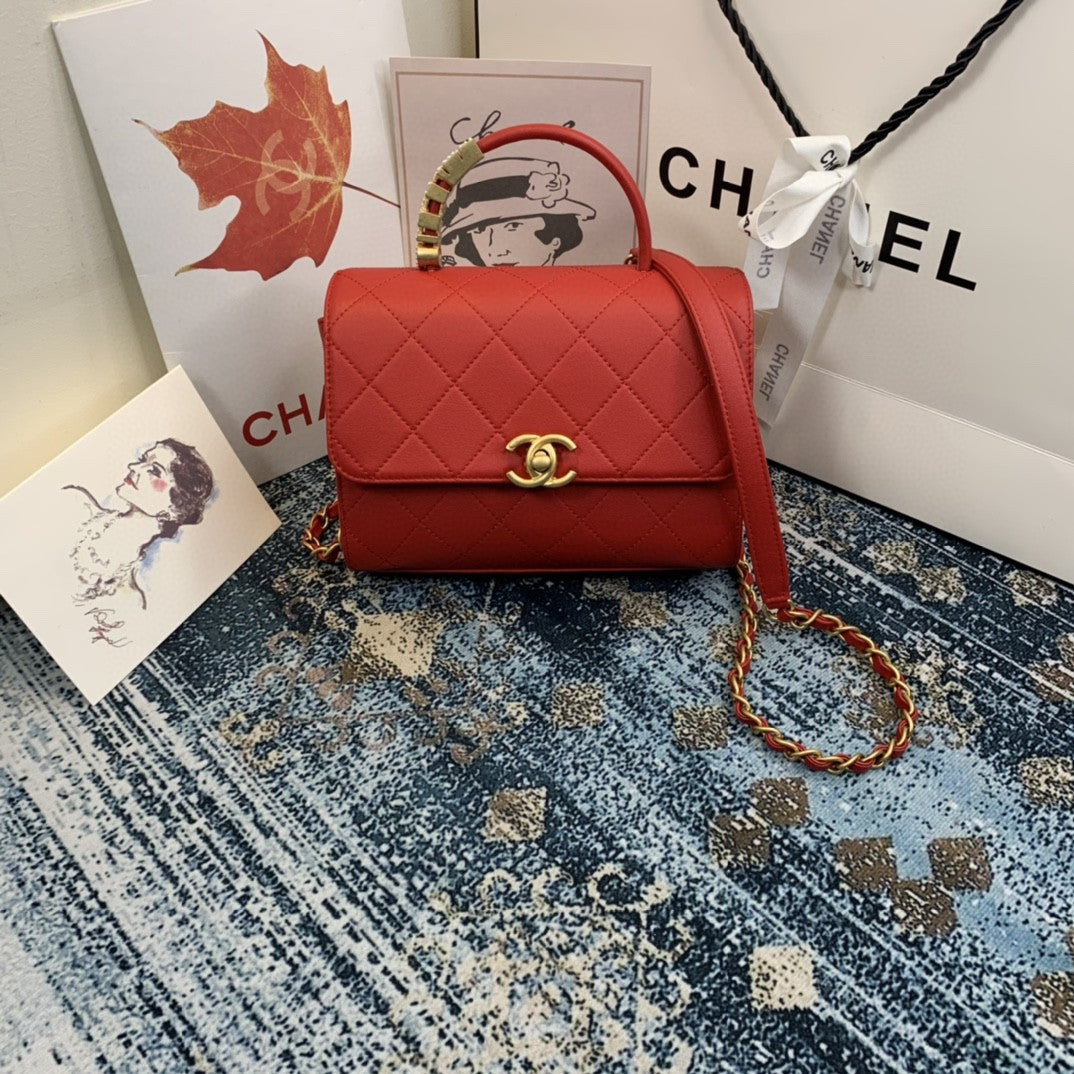 CHLSmall Hardware , ’s , Red Gold Flap Top Handle Shoulder Bag