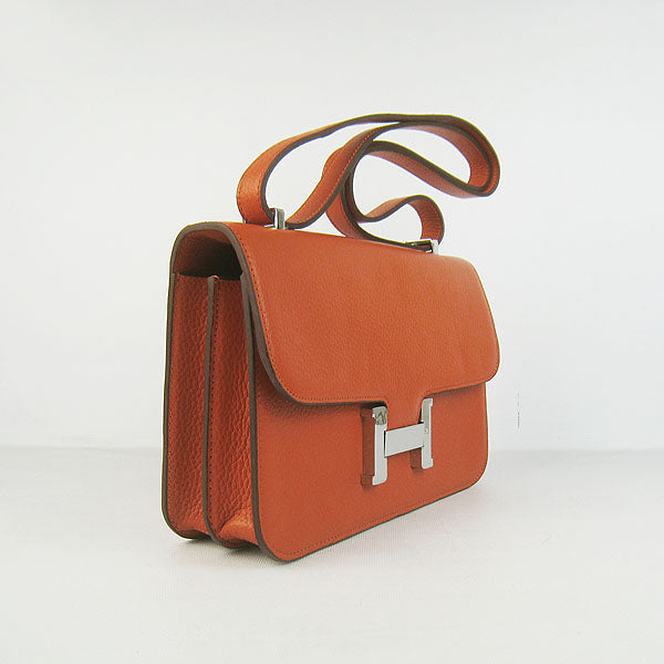 Hermes Luxury Calf Message Bag H Orange Leather Silver Travel Bag