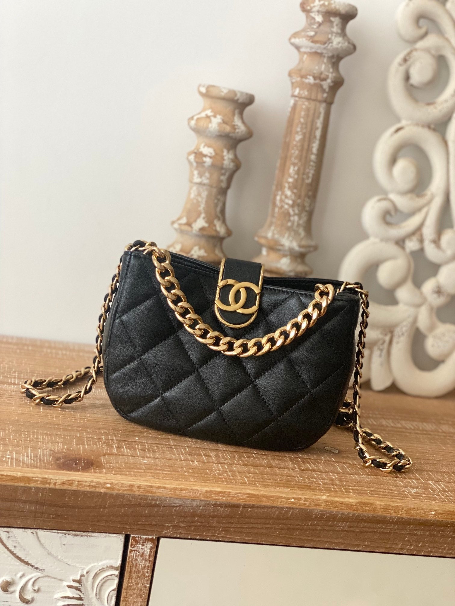 Chlsmall Hobo Bag Hardware For Women Handbags Black Gold Shoulder Bag