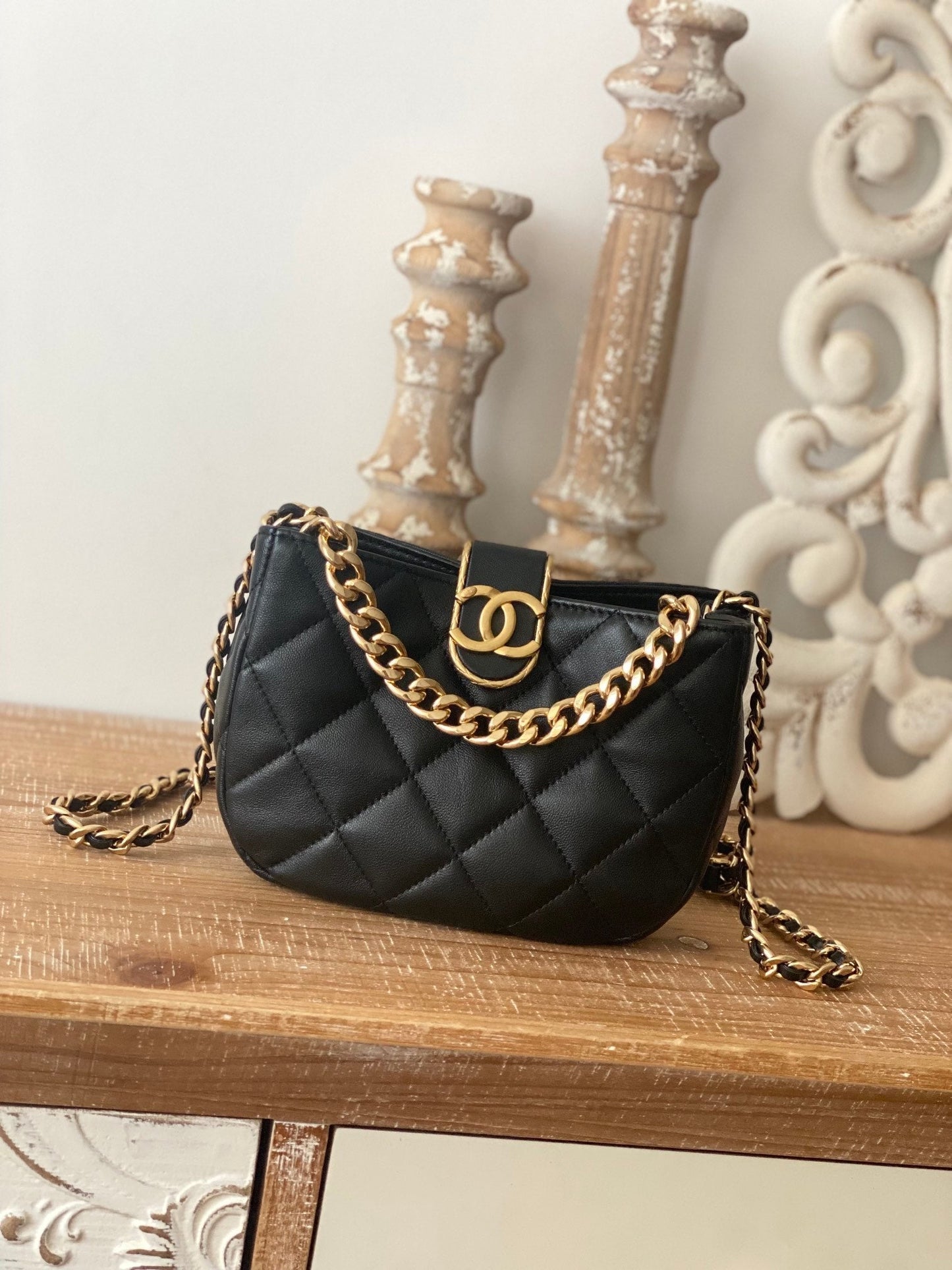 CHLSmall Hardware , ’s , Black Gold Shoulder Bag