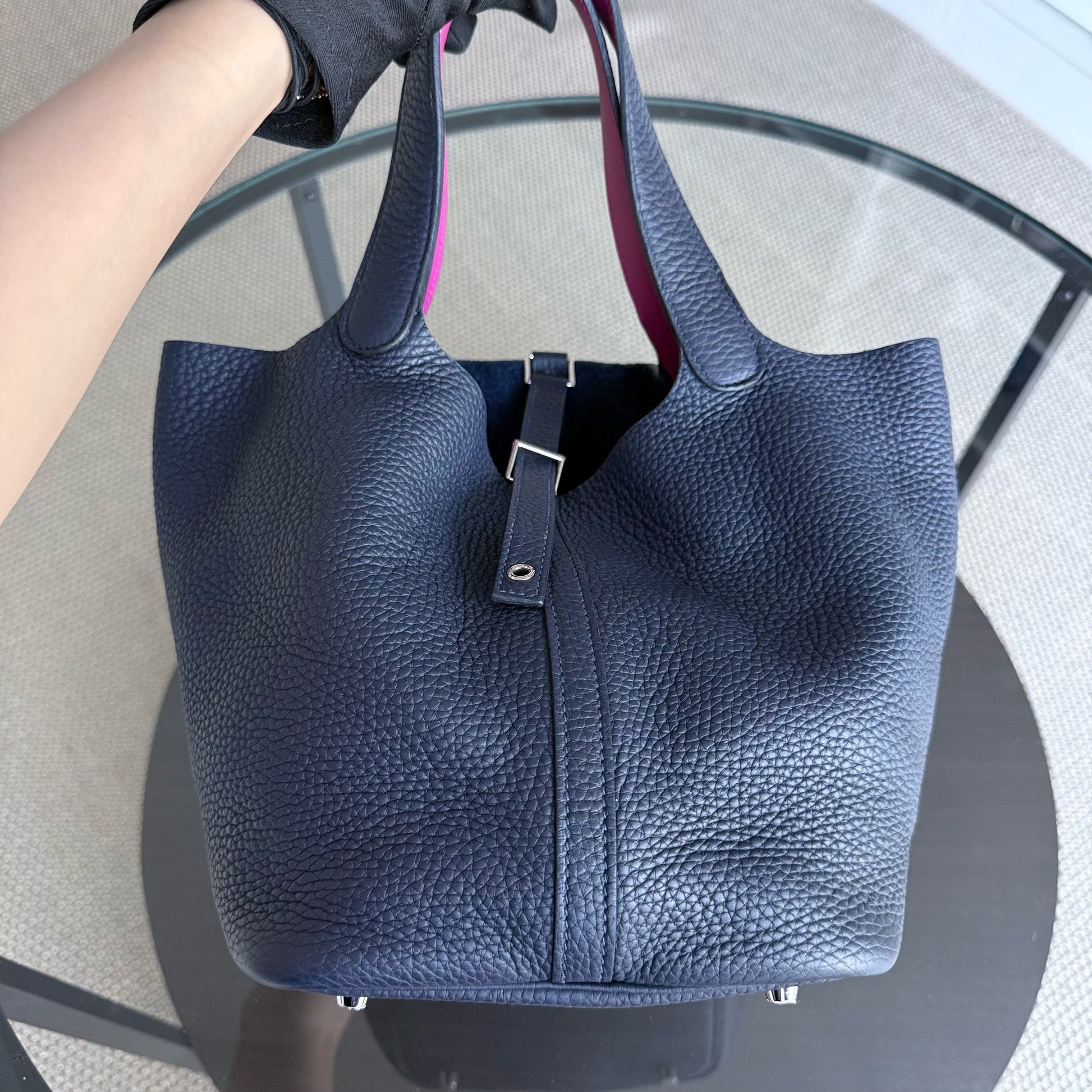 Hermes Picotin Lock Tc Clement Midnight Palladium Hardware Handbag Blue Silver Travel Bag