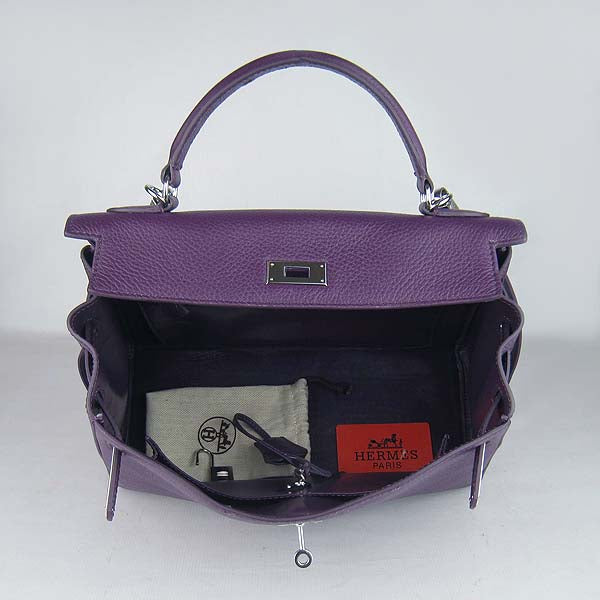 Hermes Luxury Kelly Cm Togo Handbag Purple Silve Leather Travel Bag
