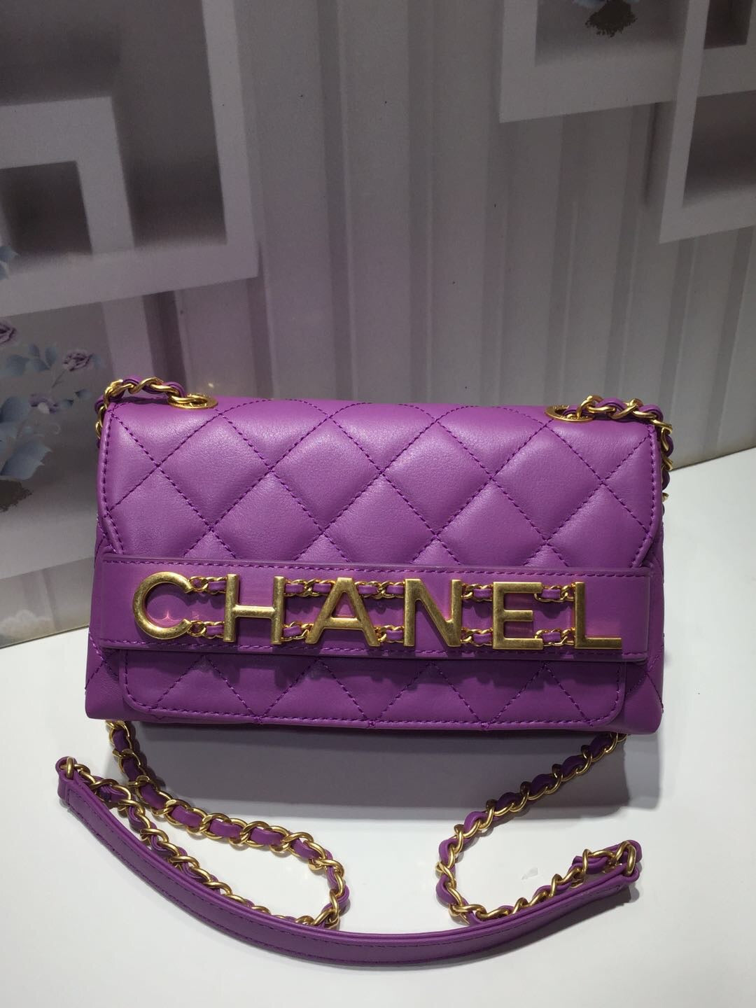 CHLFront Hardware Purple , ’s Gold Small Logo Flap Shoulder Bag