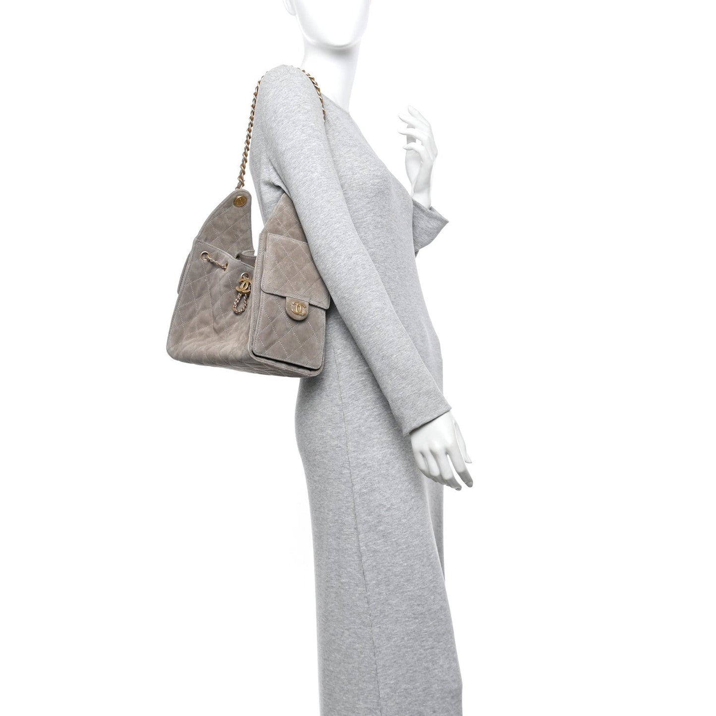 Suede Quilted Small 25 Handbag Dark Grey Polished