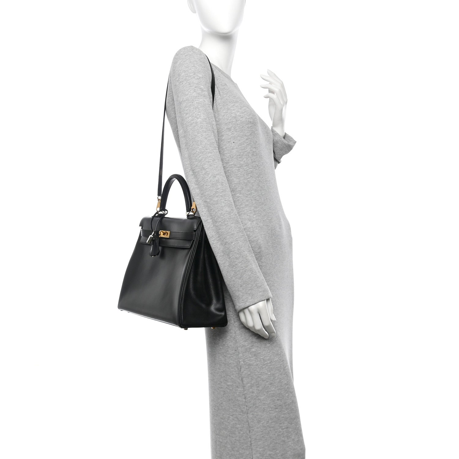 Hermes Box Kelly Retourne Handbag Black Travel Bag 35 Black 1759410
