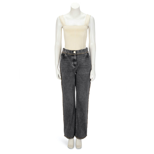 Chanel Black Denim CC Chain Trim Jeans FR 42 Apparel