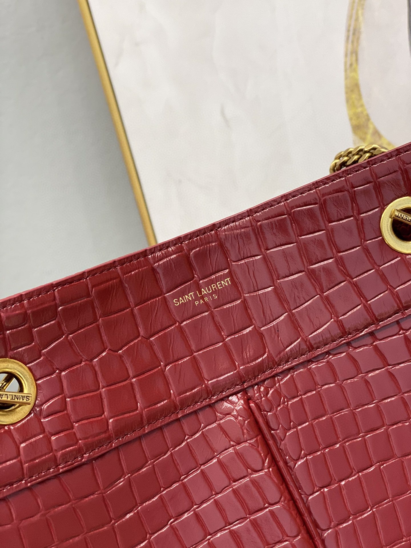 YSL Saint Laurent Claude-Effect 11in 28cm Red Tote Bag
