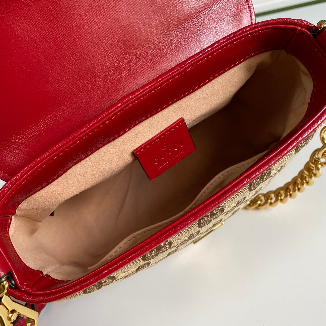 gg Ladies gg Marmont Top Canvas Beige Red Mini Bag