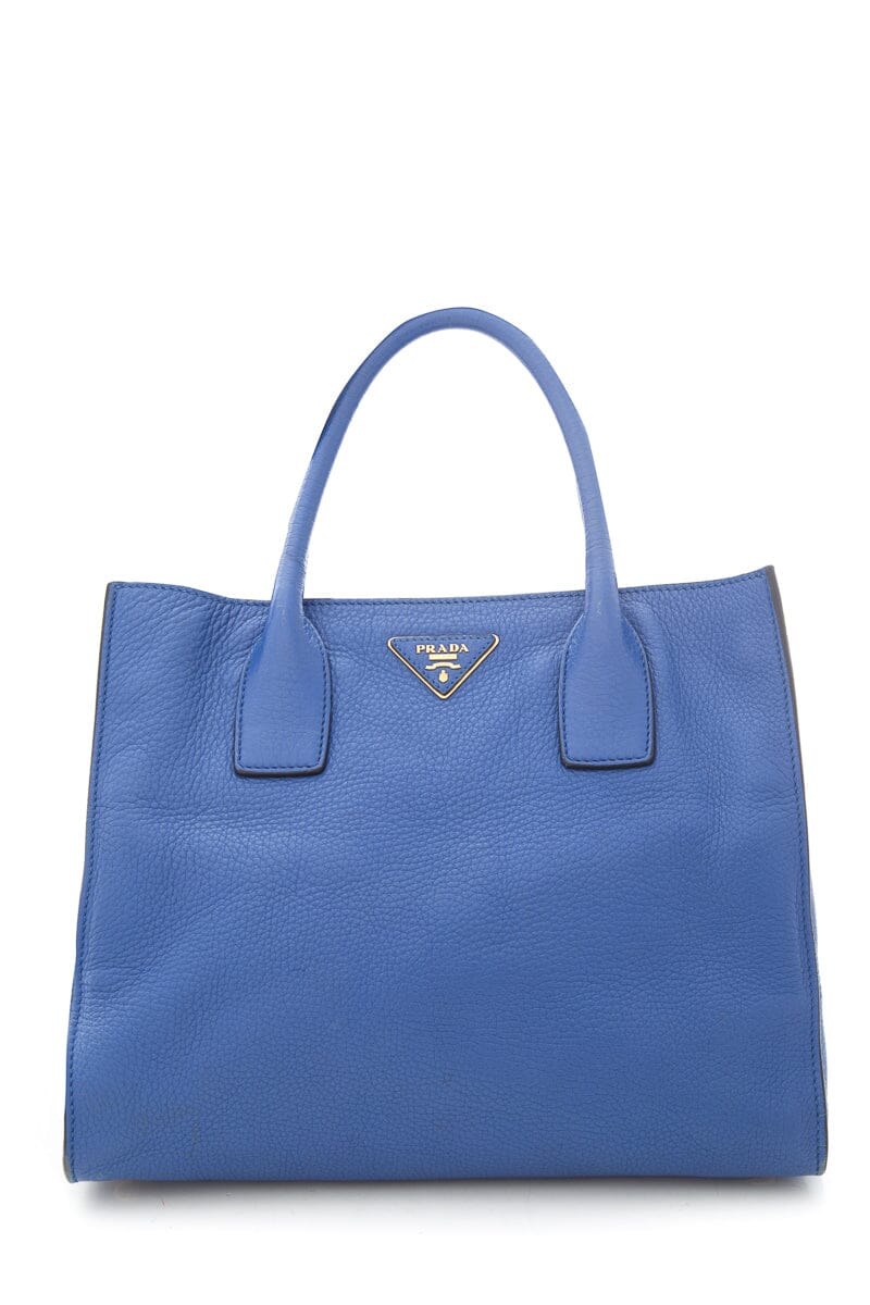 Prada Donna Cobalt Grained Tote Leather Vitello Blue Tote Bag