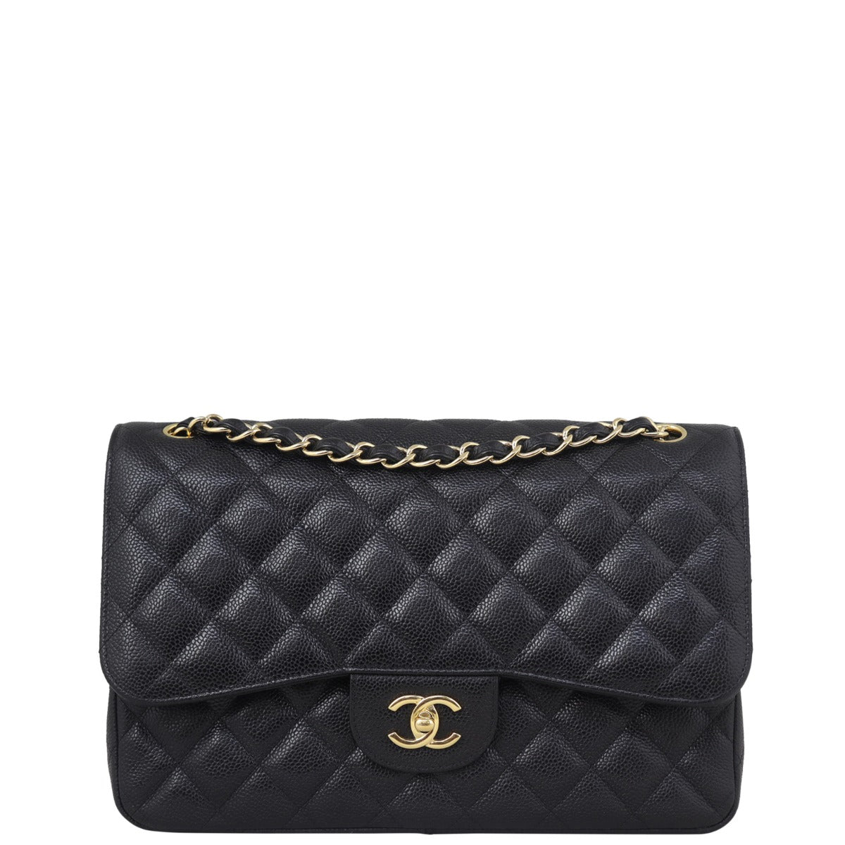 Chanel Classic Double Jumbo Caviar GHW Handbag Black Flap