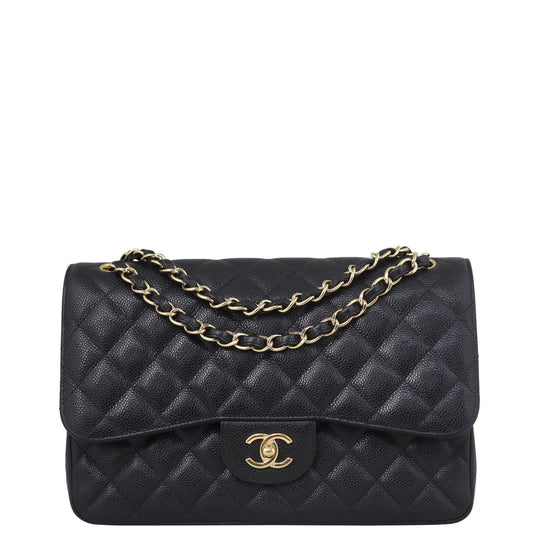 Chanel Classic Double Jumbo Caviar GHW Handbag Black Flap