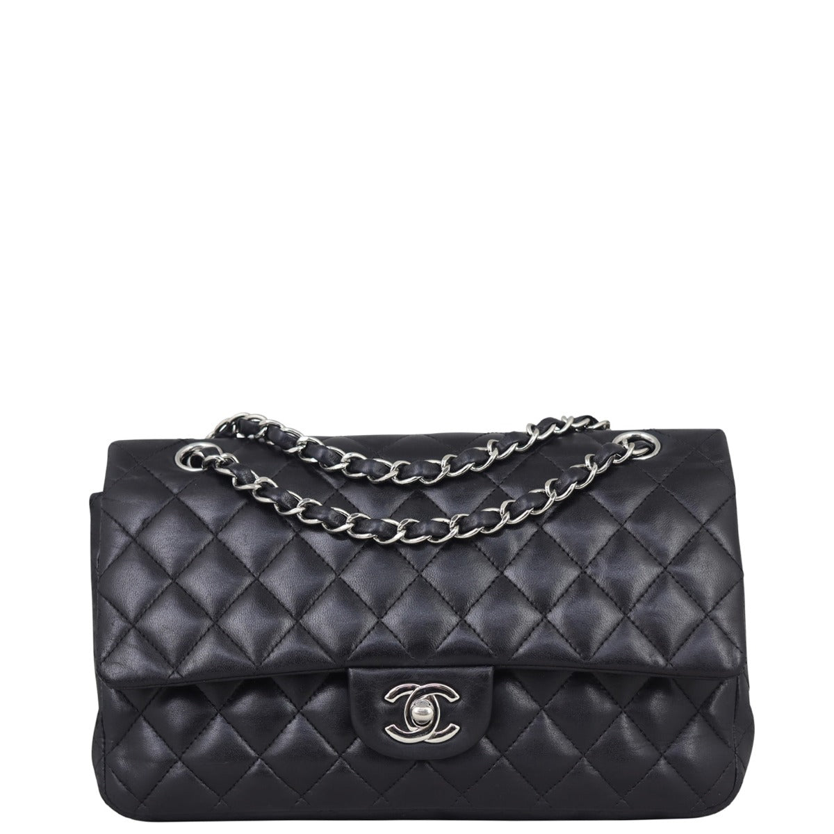 Chanel Classic Double 13 Series Hardware Handbag Silver Medium