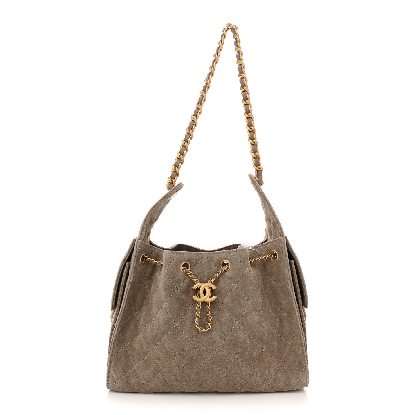 Suede Quilted Small 25 Handbag Dark Grey Polished