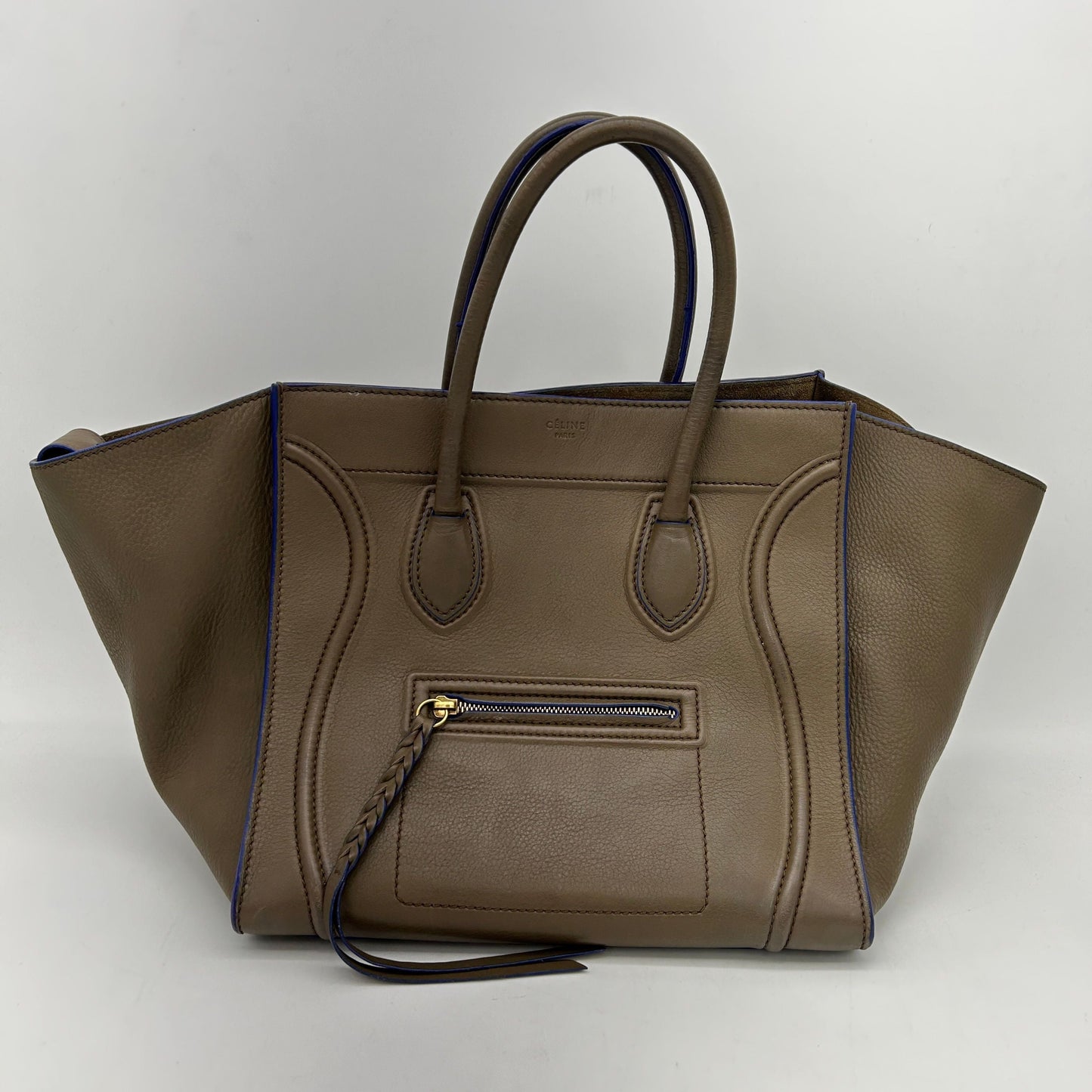 Luxury Smooth Calfskin Phantom Luggage Khaki Cobalt Medium Travel Bag