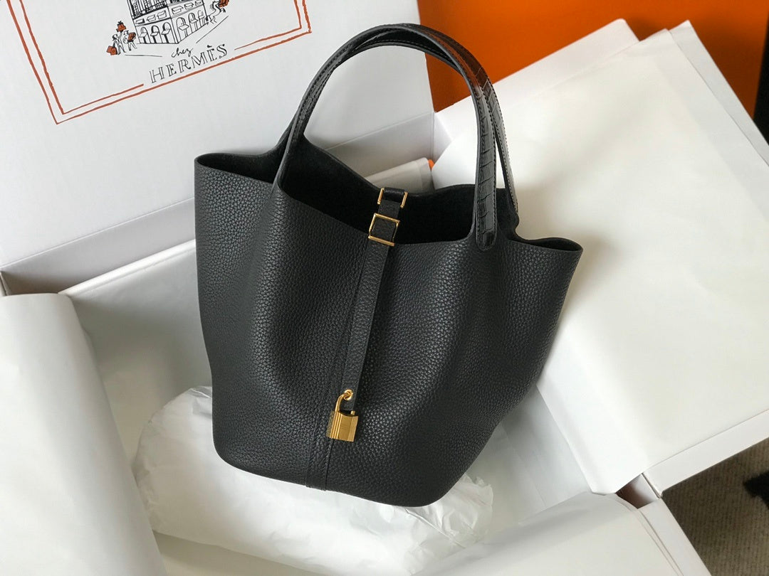 Top Quality Picotin Lock Bag With Toned Black Gold Travel Bag