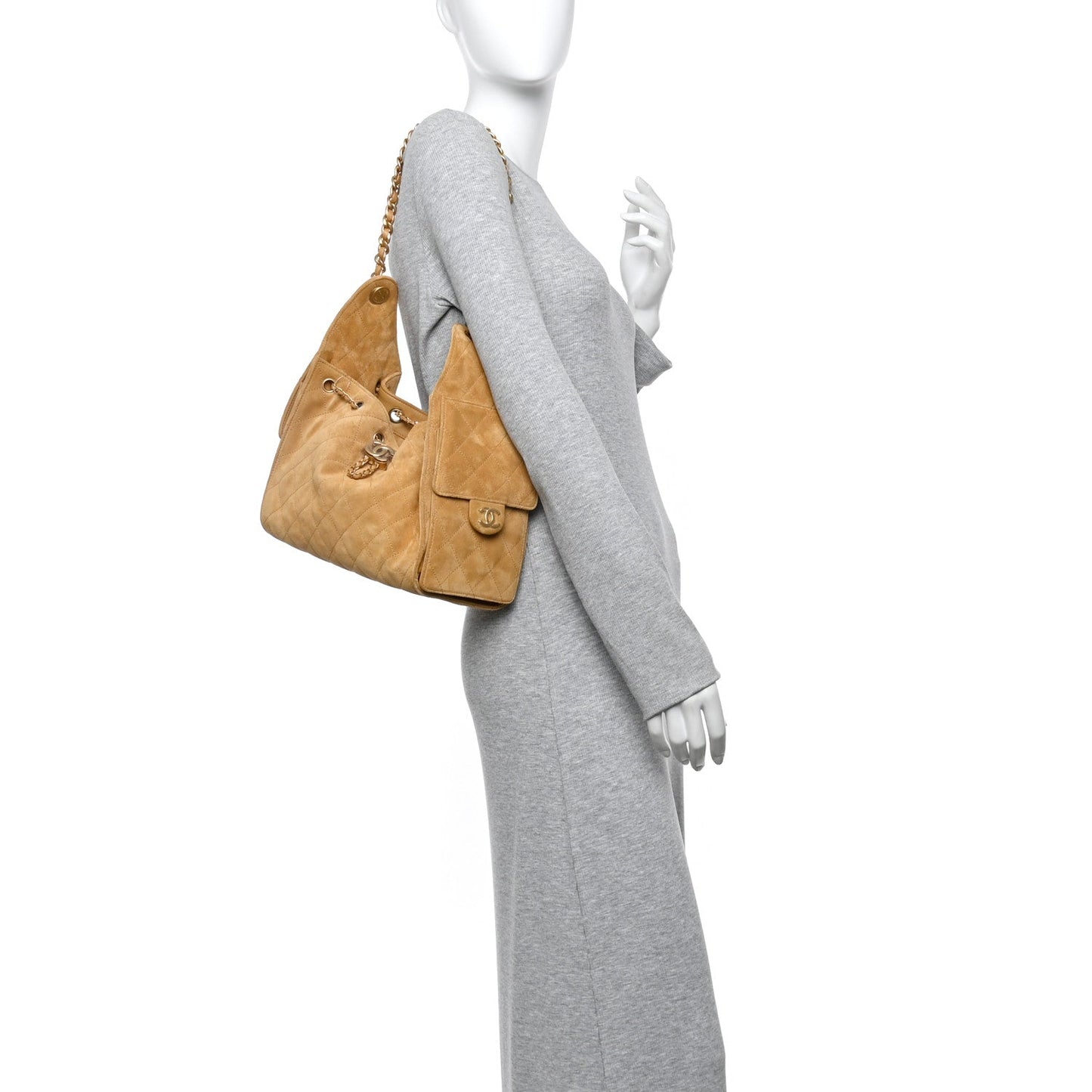 Suede Quilted Small 25 Handbag Beige Classic