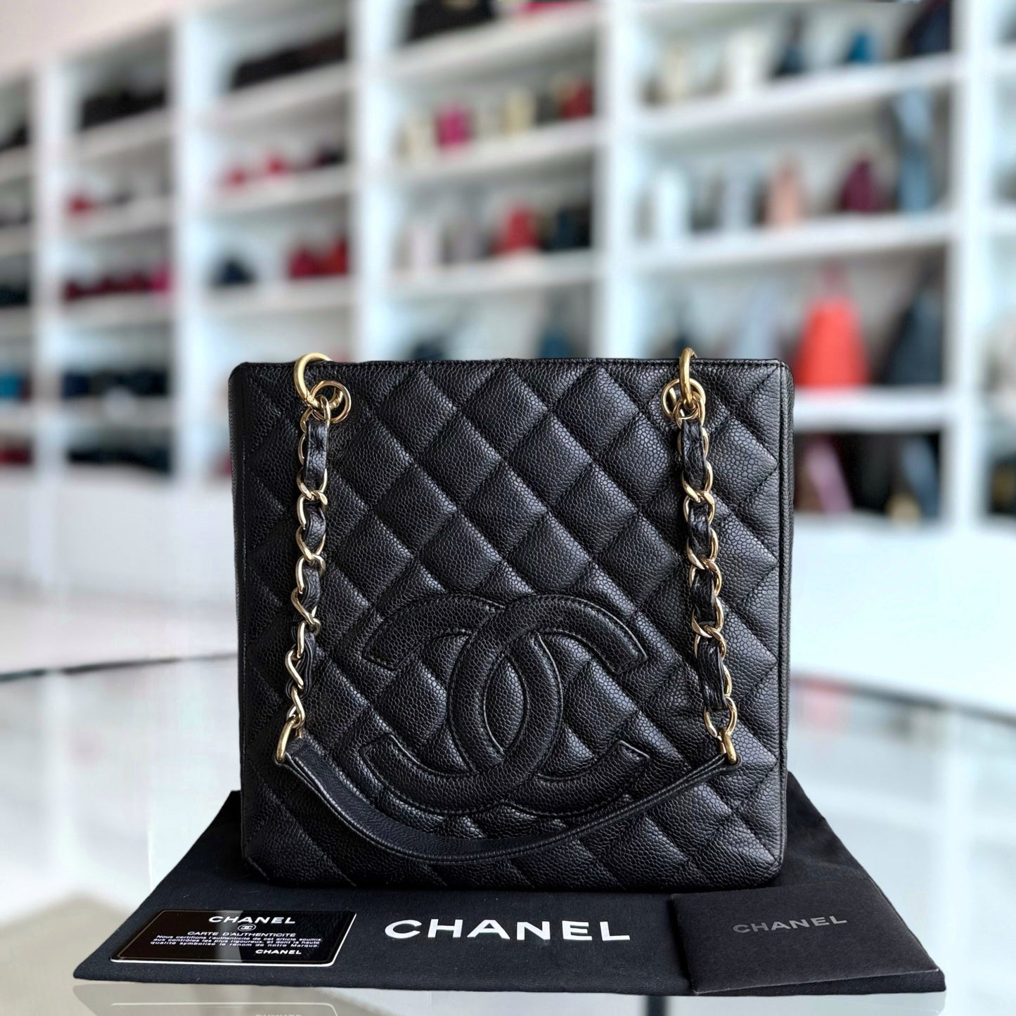 Chanel PST Petite Shopping Tote - Caviar Hardware Quilted Black Tote Bag Hardware 1