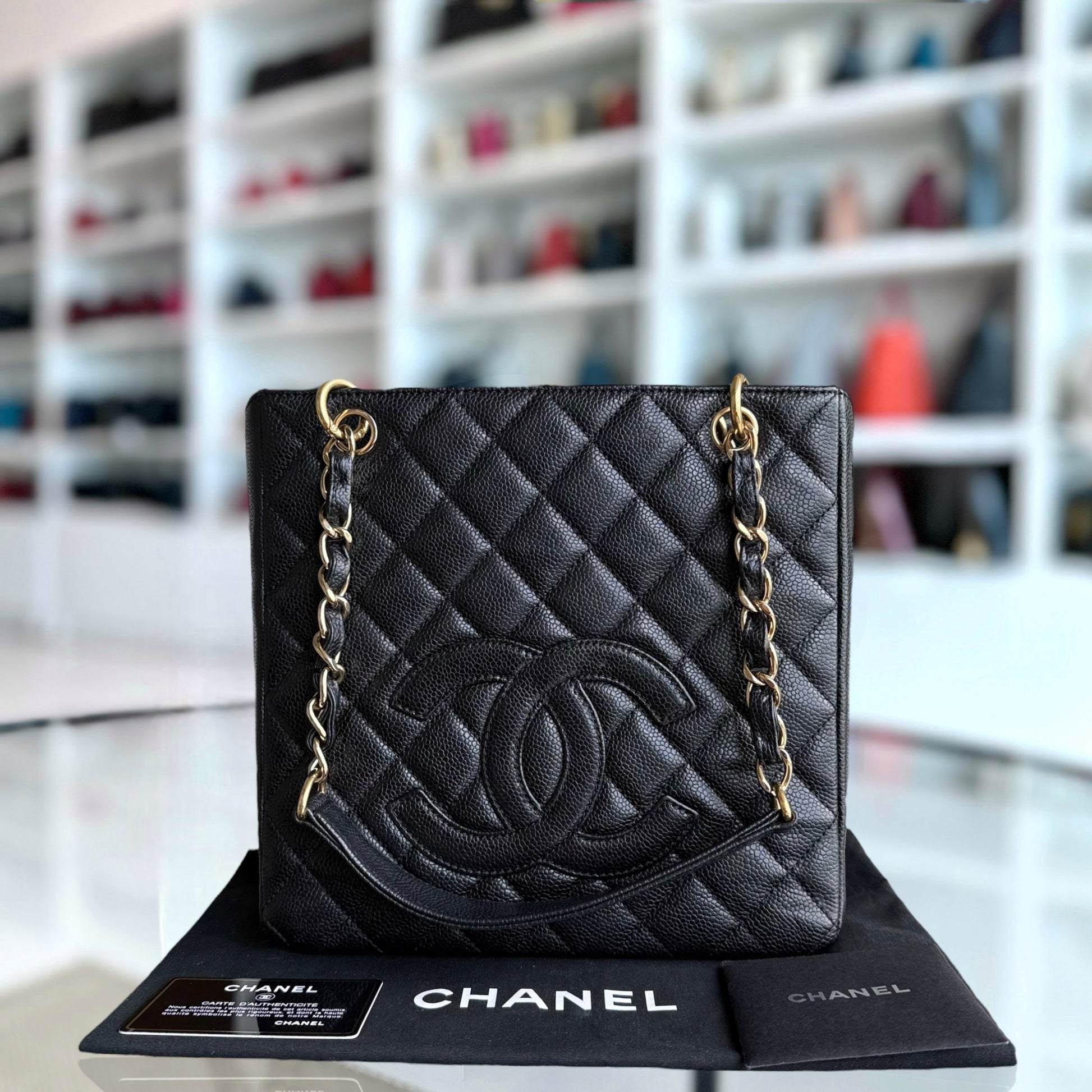 Chanel PST Petite Shopping Tote - Caviar Hardware Quilted Black Tote Bag Hardware 1