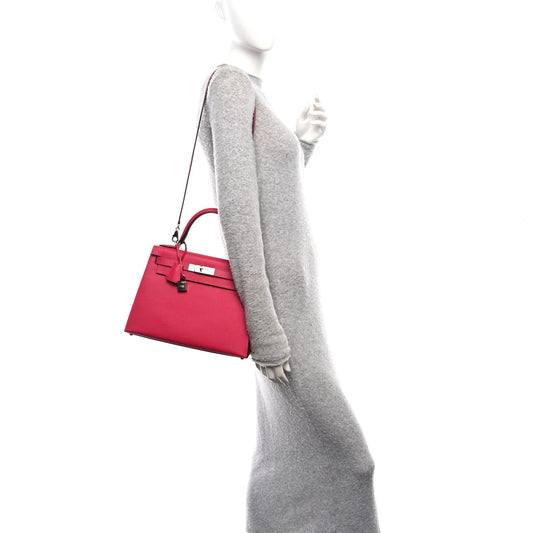 Hermes Epsom Verso Kelly Sellier Framboise Prune Handbag Travel Bag