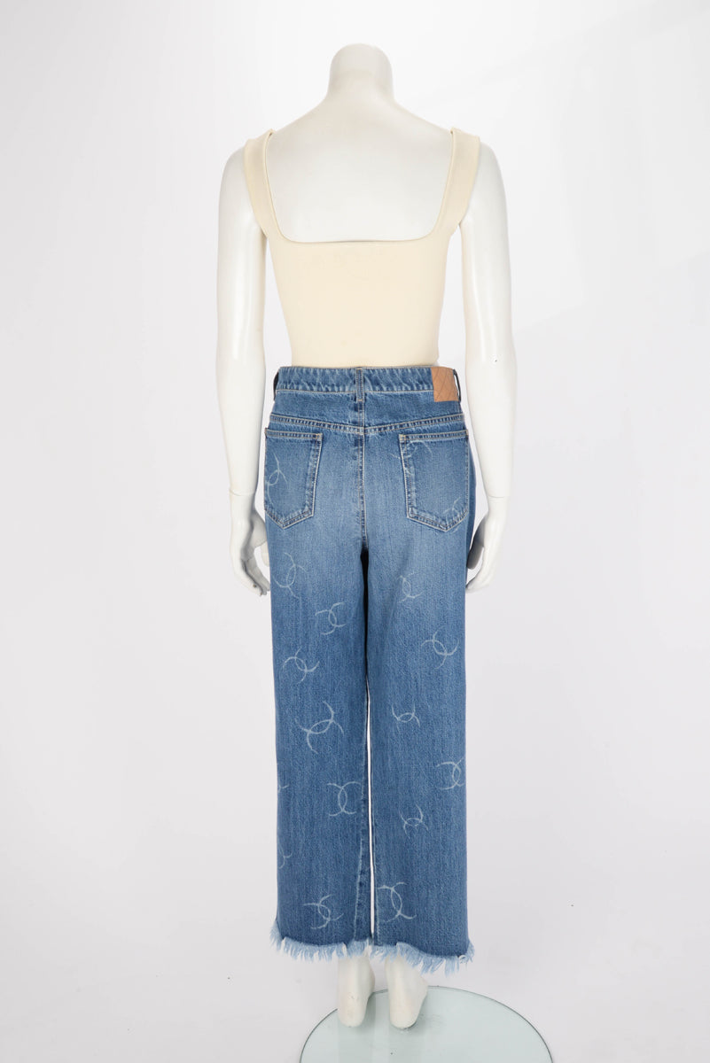 Chanel Blue Denim CC Frayed Hem Jeans FR 50 Apparel