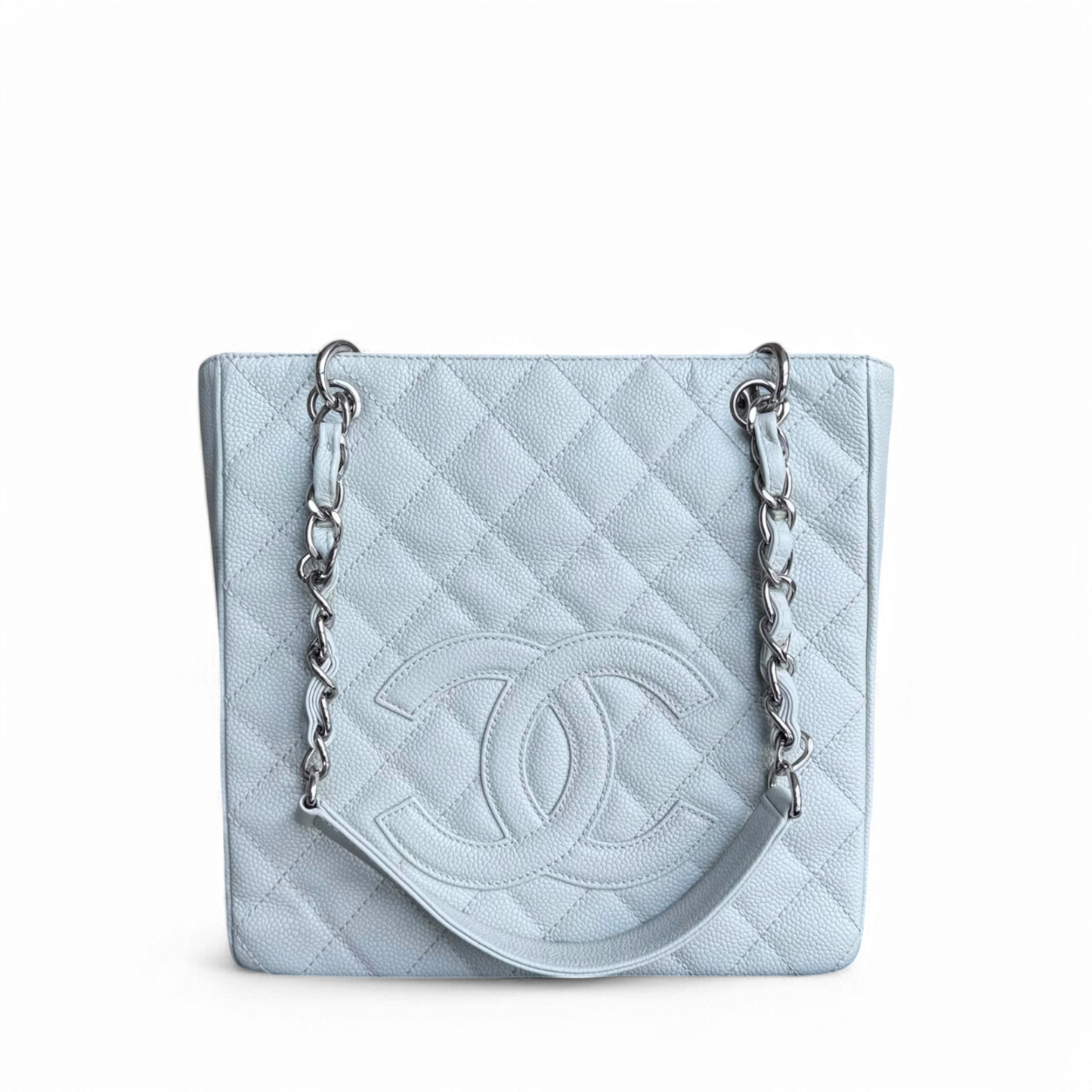 Chanel PST Petite Shopping Tote - Caviar Light Quilted Silver Tote Bag