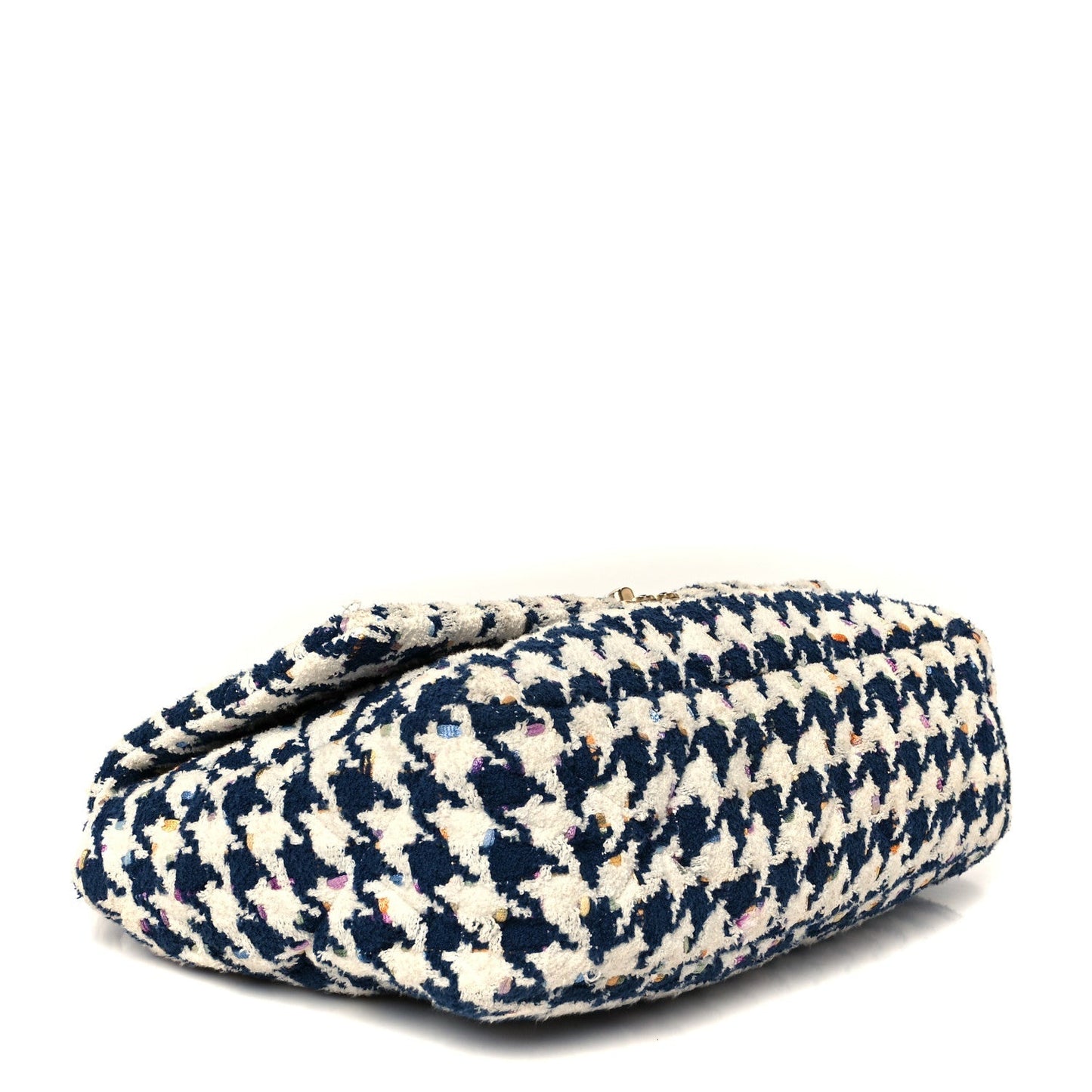 Chanel Tweed Quilted Maxi 19 Flap Ecru Navy Blue Multicolor Accessory