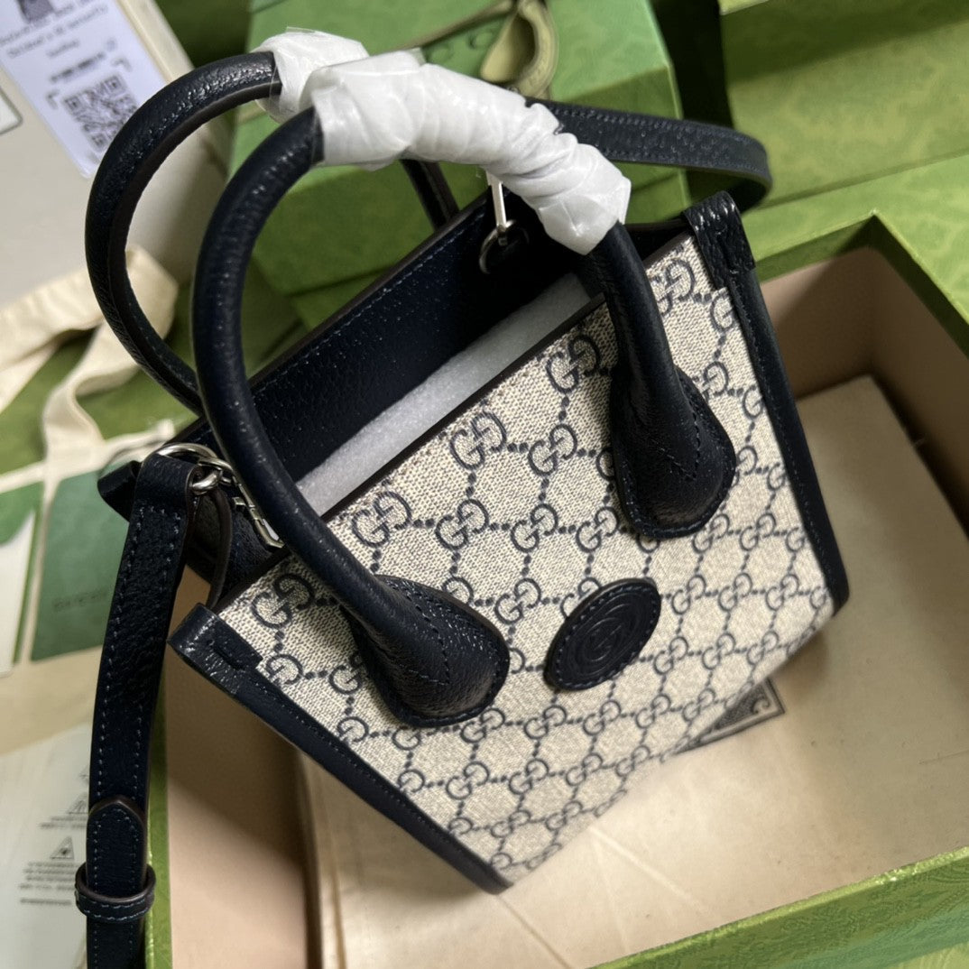 gg Interlocking G gg Supreme Canvas Beige Blue Mini Tote Bag