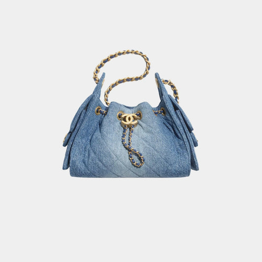 Chanel 25 Mini Handbag Washed Denim & Gold Tone Metal