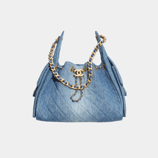 Chanel 25 Small Handbag washed denim & Gold Tone Metal