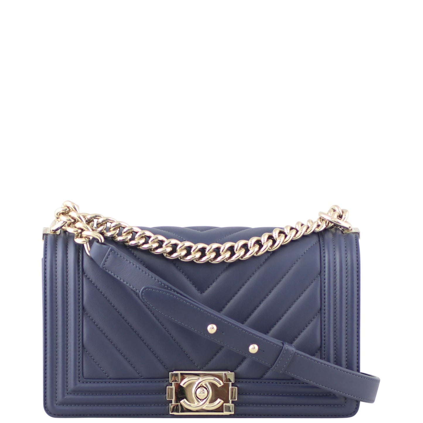 Chanel Boy Chevron Old Navy Handbag Blue Medium