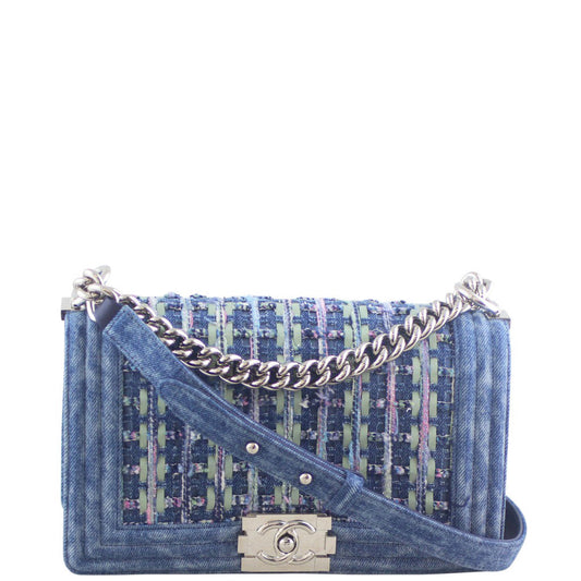 Chanel Tweed and Boy Old Handbag Denim Medium