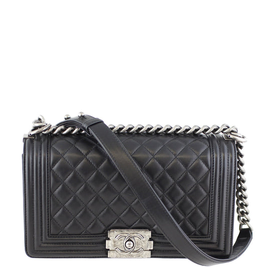 Chanel Boy Bag Old Lambskin 21 Series Black Medium Handbag