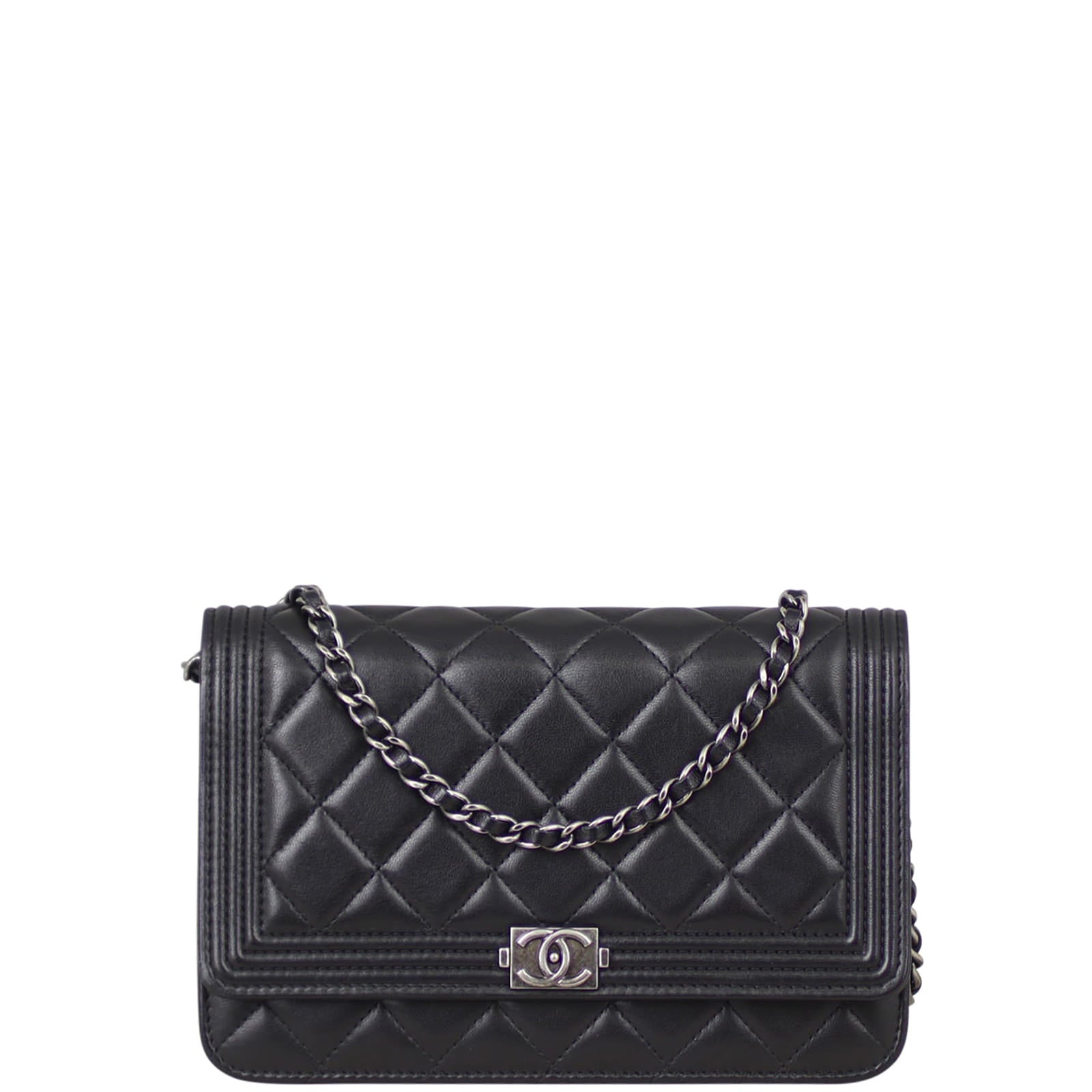 Chanel Boy Wallet on Hardware Handbag Silver Chain